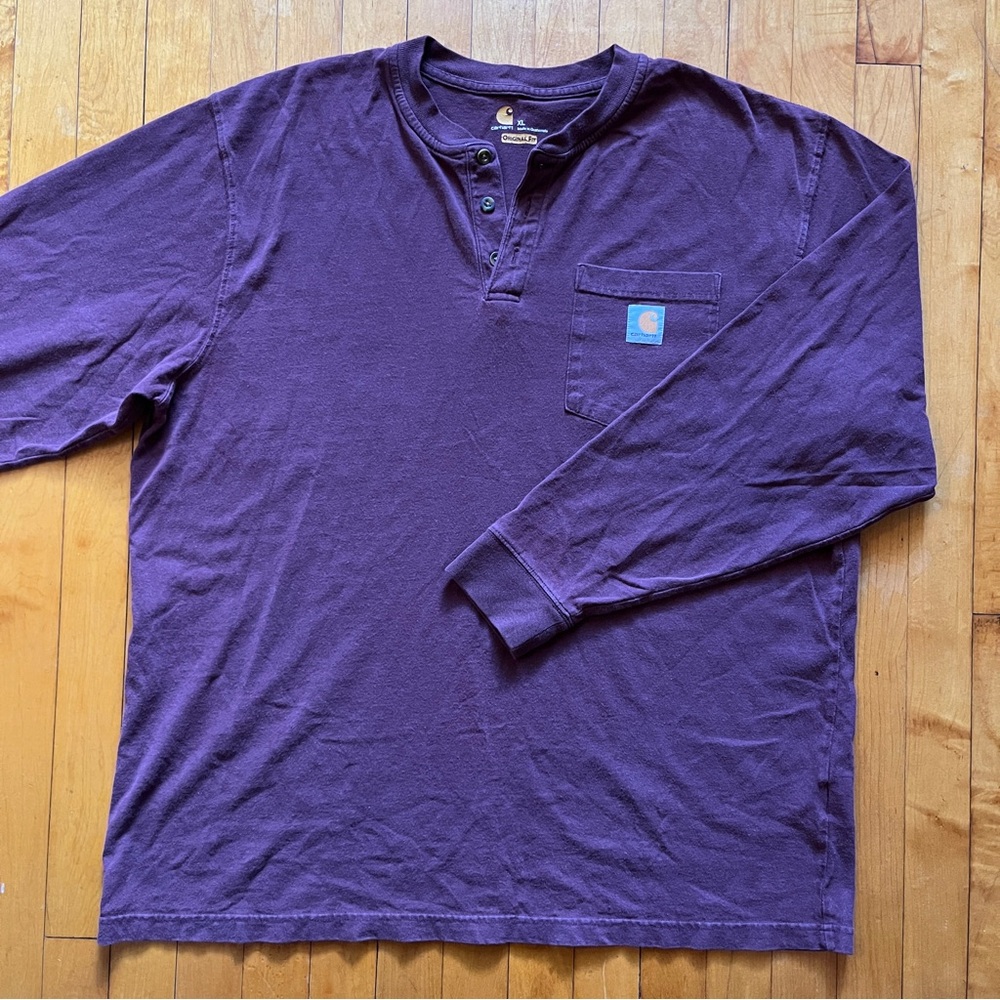 Carhartt Henley Shirt Men's XL Maroon Original Fit Long Sleeve Workwear 1 Pocket